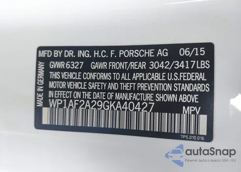 2016 Porsche Cayenne Diesel z USA, uszkodzony, nr VIN WP1AF2A29GKA40427